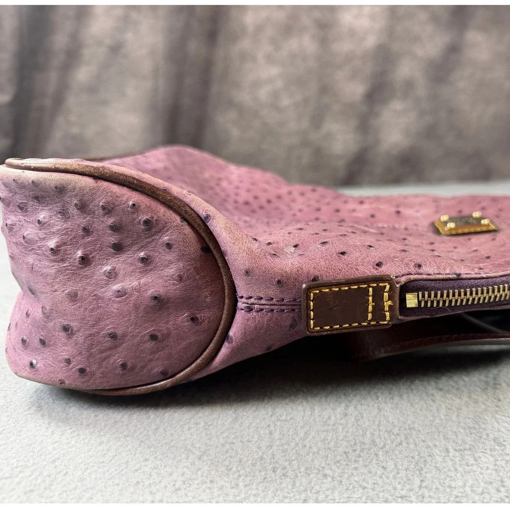 Dooney & Bourke Vintage Purple Ostrich Embossed Leather Backpack Bag Brown Trim